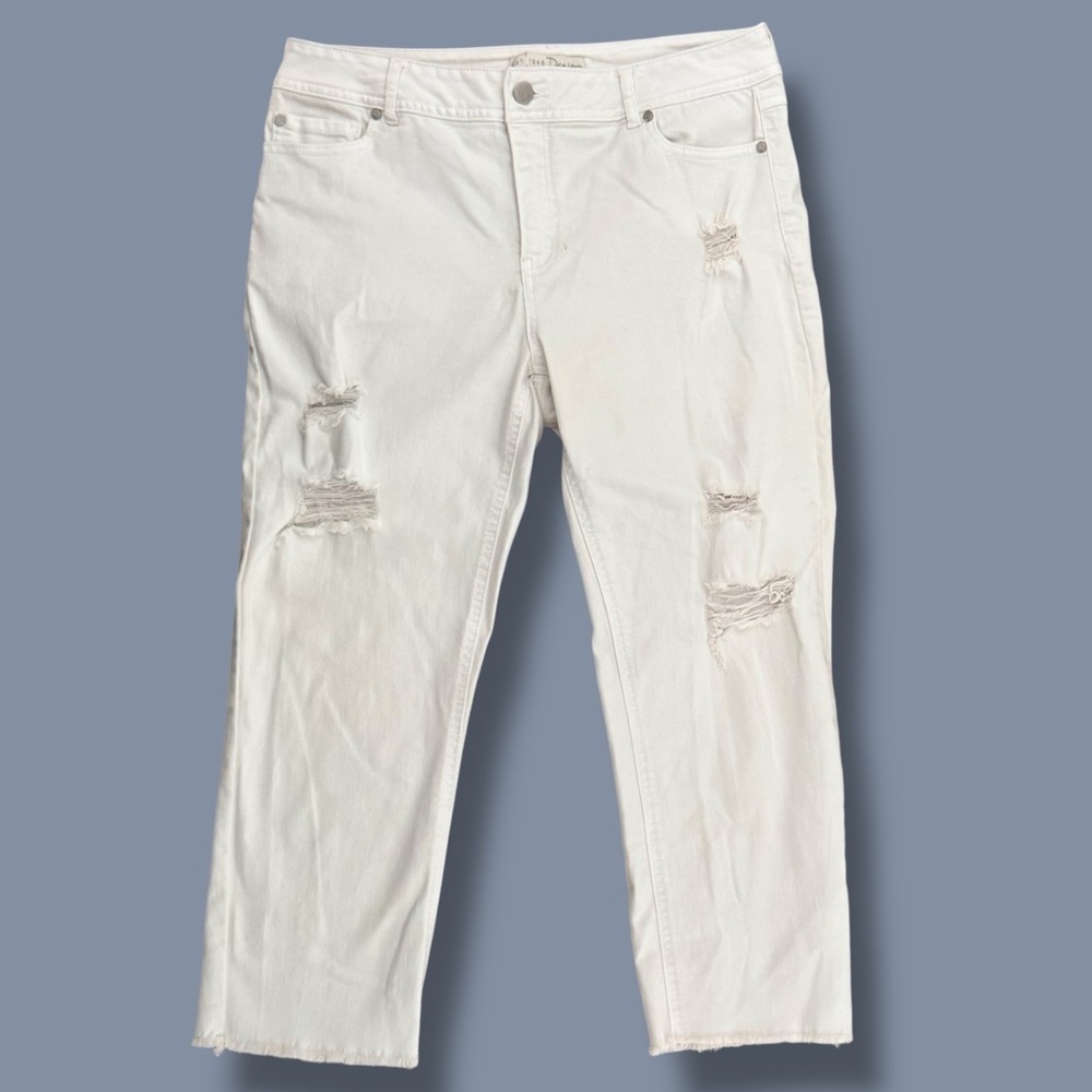 EST 1946 Size 10 White Ripped High Rise Cropped Frayed Hem 5 Pocket Jeans